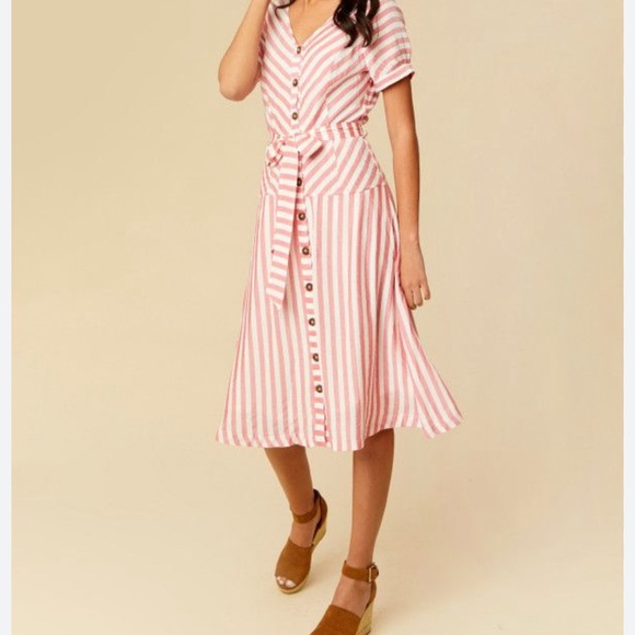 Altar’d State Pink and White Striped Knee Length Dress - Picture 1 of 5